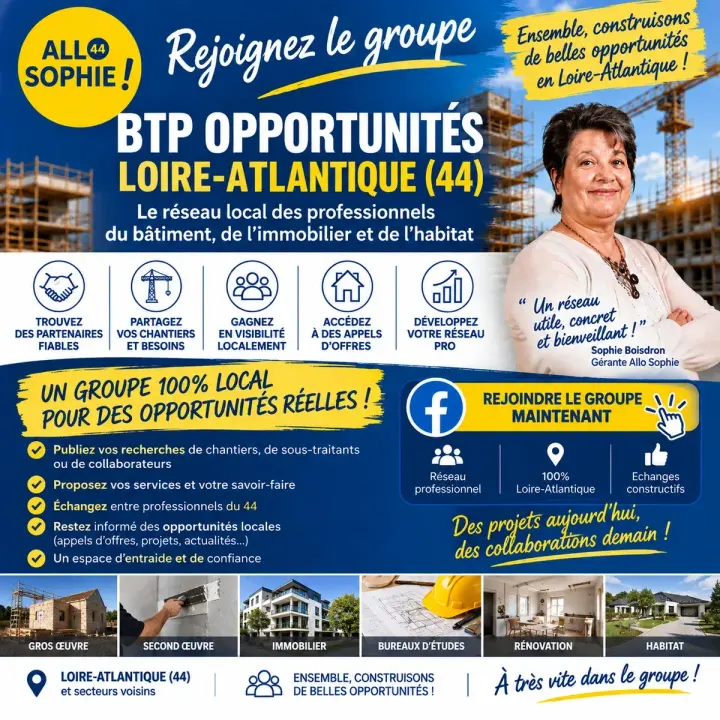 Rejoignez le groupe BTP Opportunités Loire-Atlantique (44), le réseau local des professionnels du bâtiment